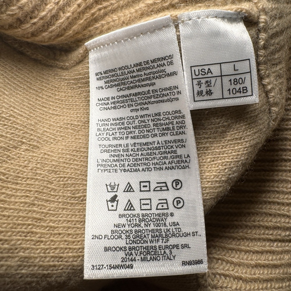 Brooks Brothers NWT Men L Heavyweight Merino Cashmere 1/4 Zip Italian Yarn Beige - Picture 6 of 10